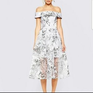 HAOYIHUI Silver Floral Party Dress